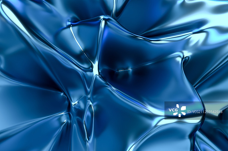 蓝色流动曲面金属，三维渲染图片素材