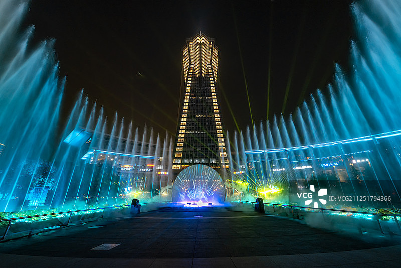 j杭州西湖文化广场新中国成立70周年灯光秀图片素材