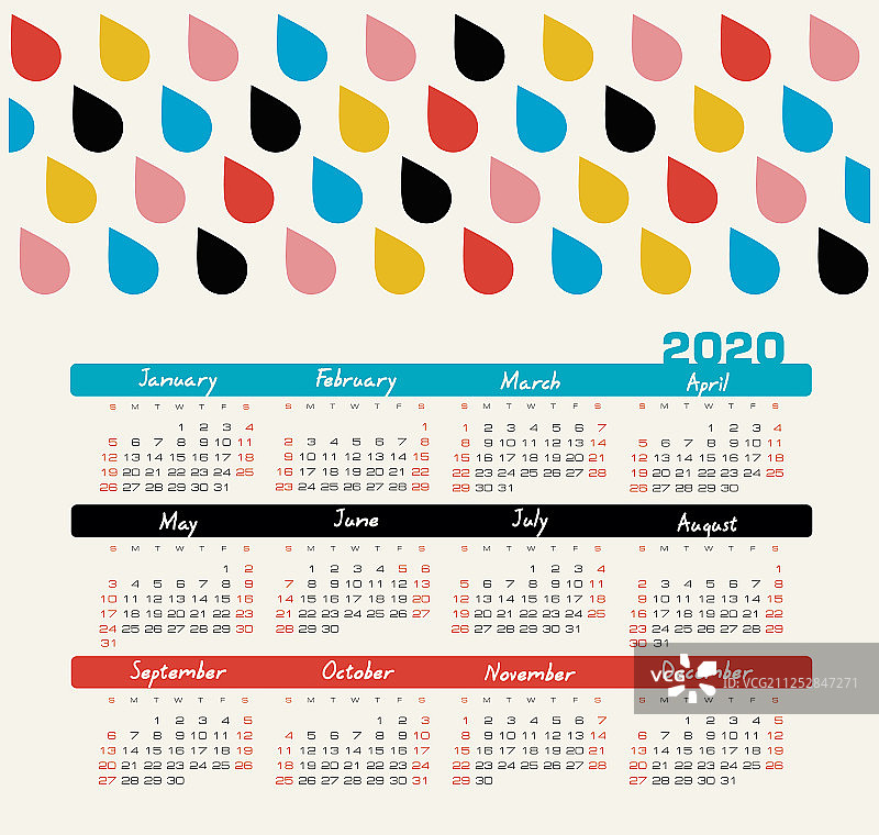日历2020年周从周日开始图片素材