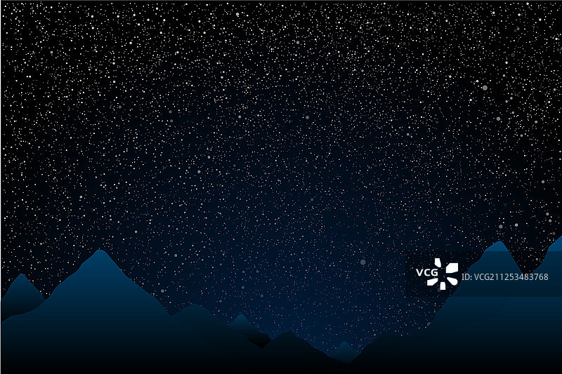 群山在繁星点点的夜空中闪烁着蓝色的光芒图片素材