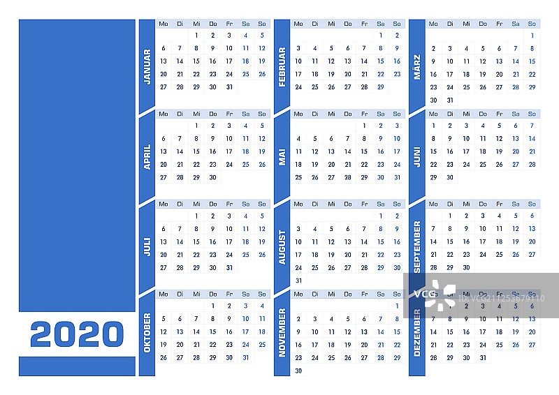 蓝色2020德国日历印刷景观图片素材