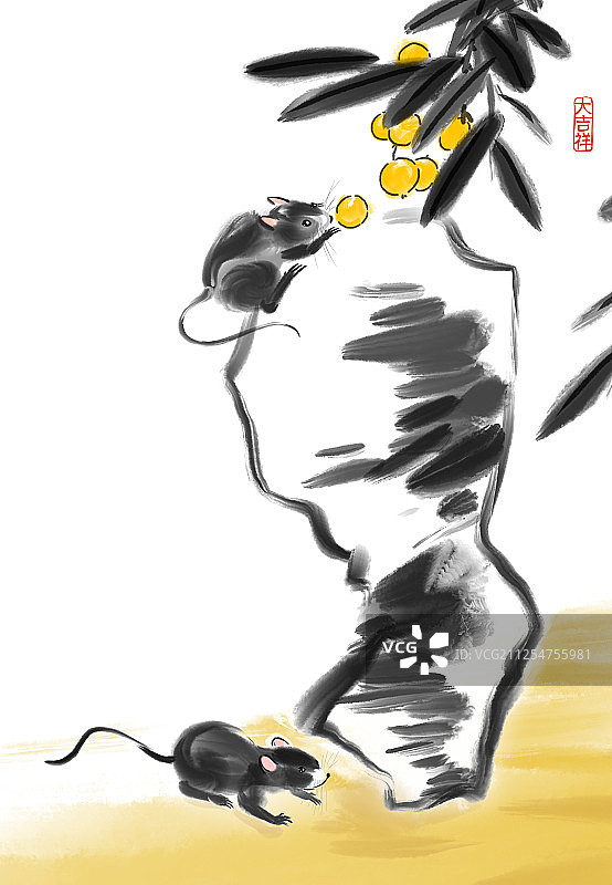 中国水墨插画鼠年吉祥题材台历图片素材