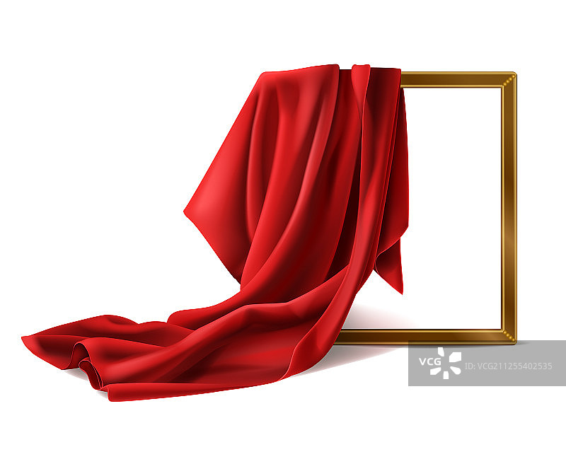 红色丝绸布覆盖木制相框孤立图片素材