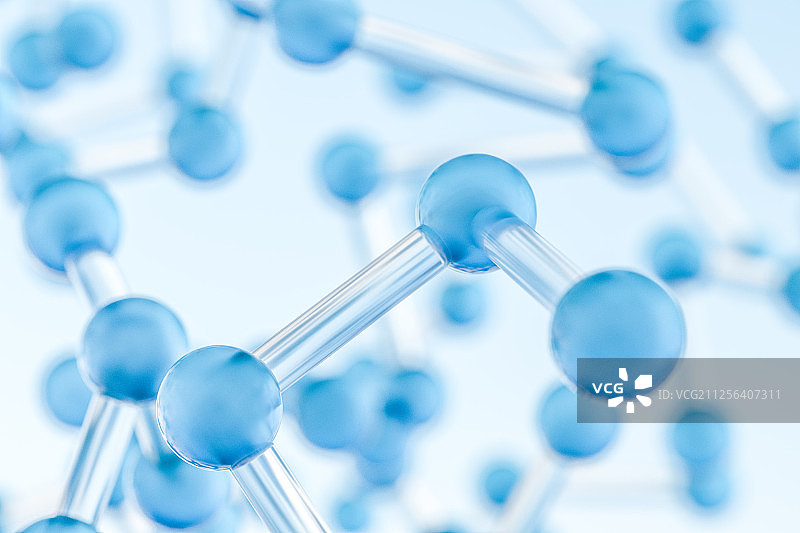 分子球体连接线条与蓝色背景 三维渲染图片素材