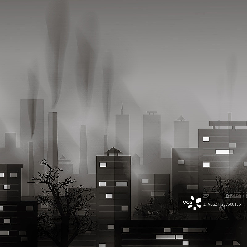 城市景观被雾霾严重污染图片素材