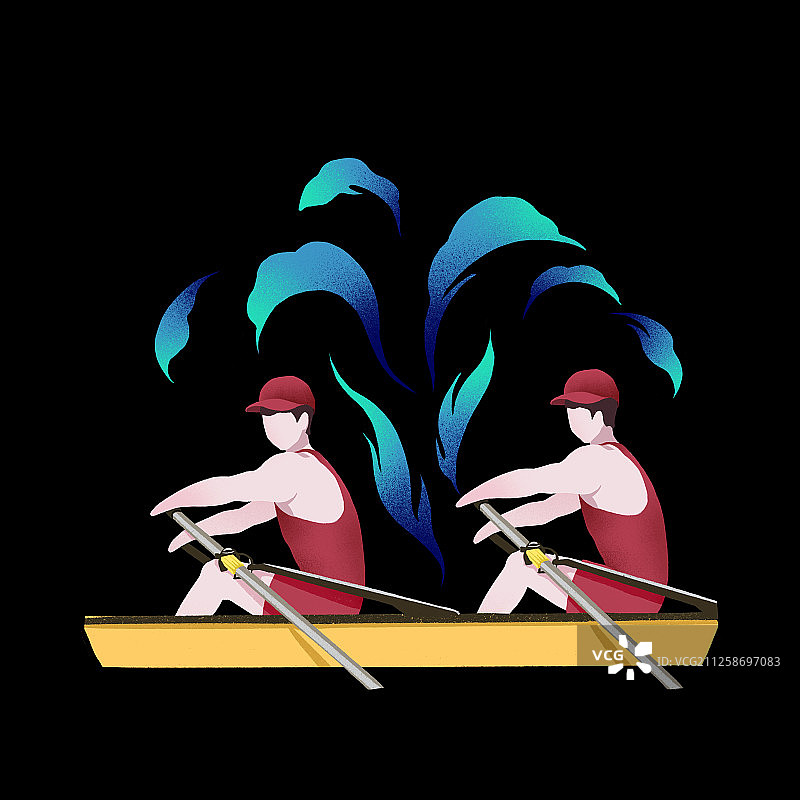 项目赛艇皮划艇体育运动扁平化图标黑色背景图片素材