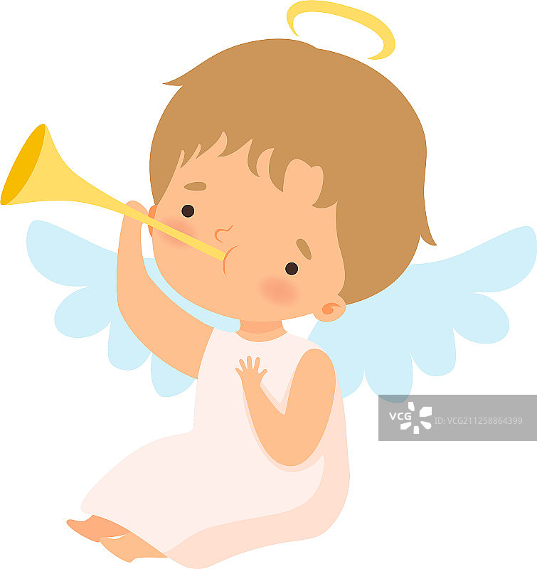 可爱的小天使带着灵光和翅膀嬉戏图片素材