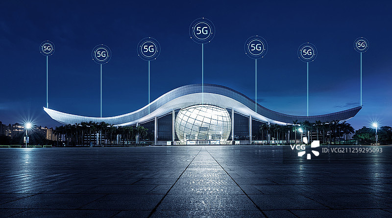 5G网络科技无线网速城市中心全景天际线广州科学中心馆建筑图片素材