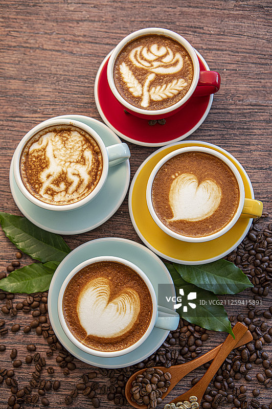 漂亮的各种咖啡拉花图案图片素材