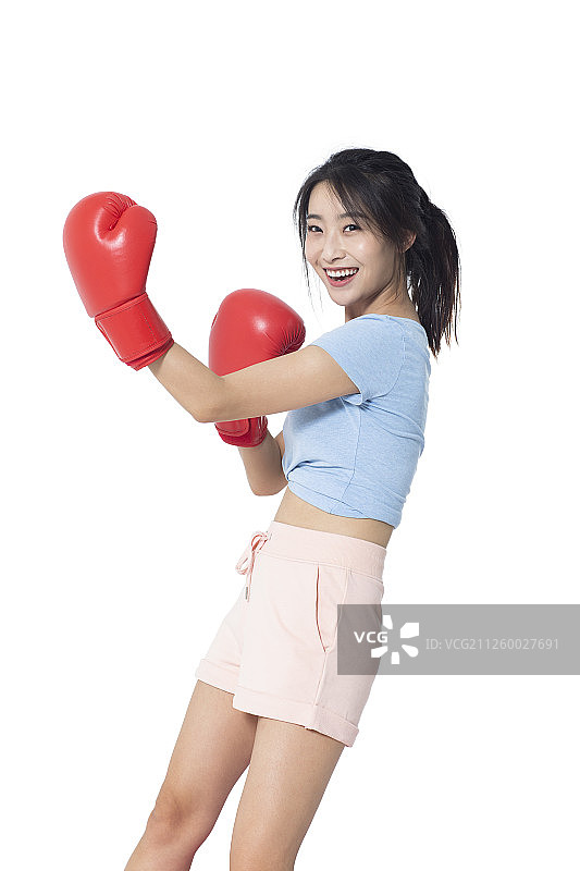 年轻女士练拳击图片素材