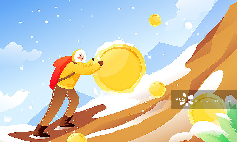 卡通冬季滚雪球收益理财金融活动矢量背景插画图片素材