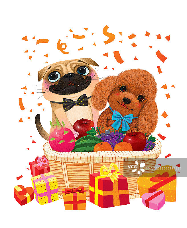 儿童动物插画-两只可爱的小狗图片素材