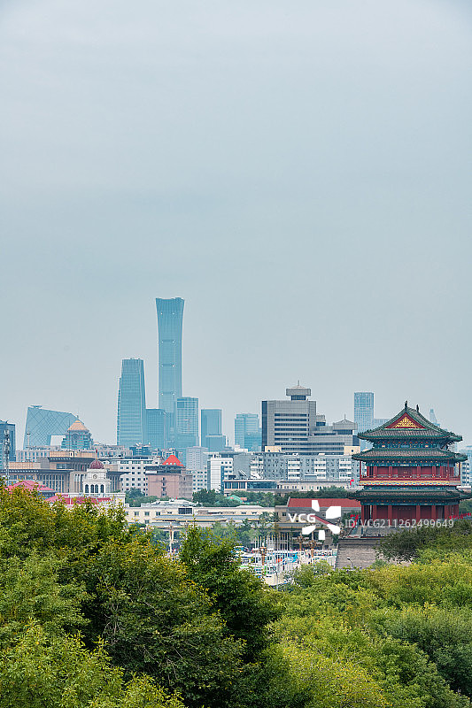 北京前门与国贸CBD城市天际线高视角图片素材