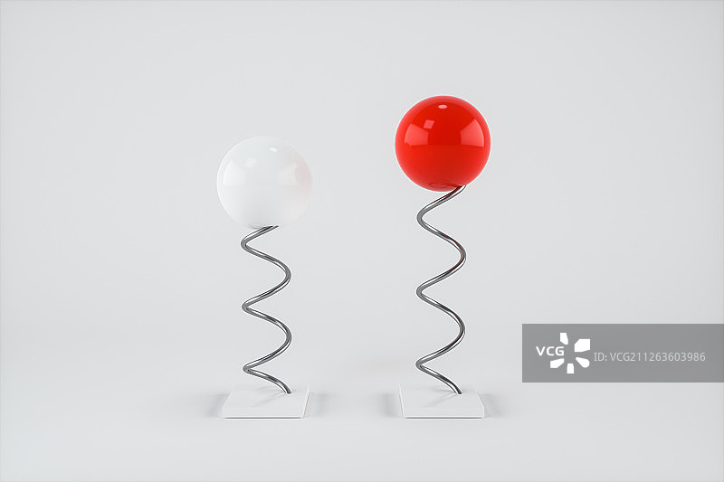 创意弹簧与小球 弹性的概念物体 三维渲染图片素材