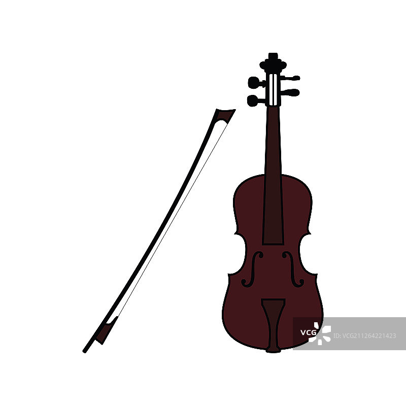 小提琴图标。平面色彩设计。矢量插图。图片素材