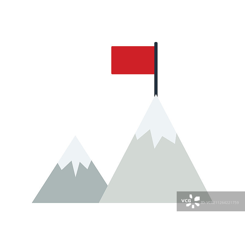 任务图标。山顶上有旗。平面色彩设计。启动系列。矢量插图。图片素材