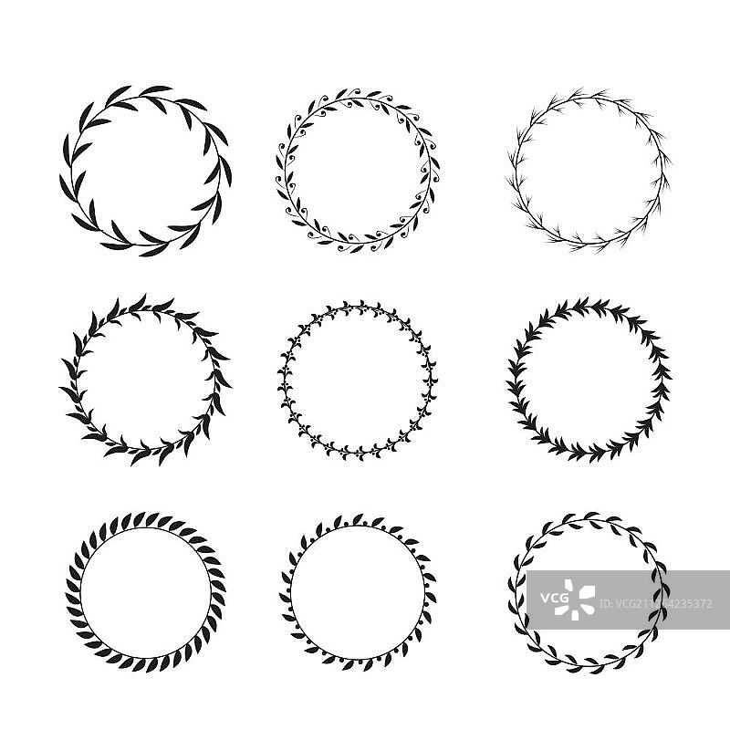 黑色和白色的圆形月桂花环作为设计元素图片素材