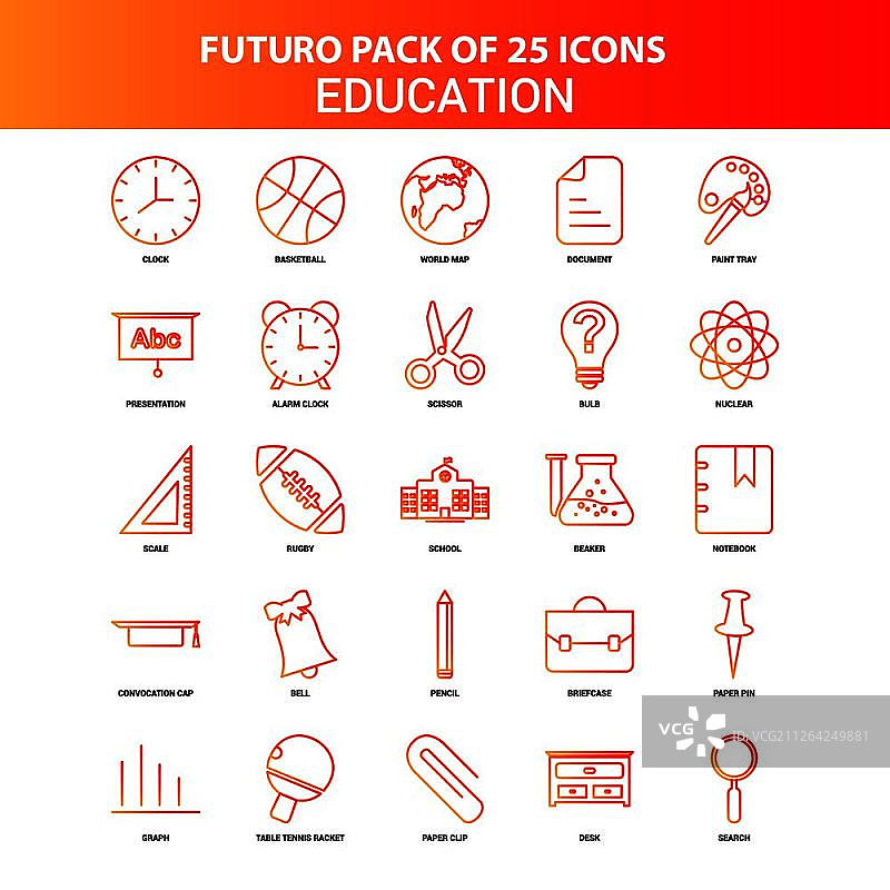橙色未来25教育图标设置图片素材