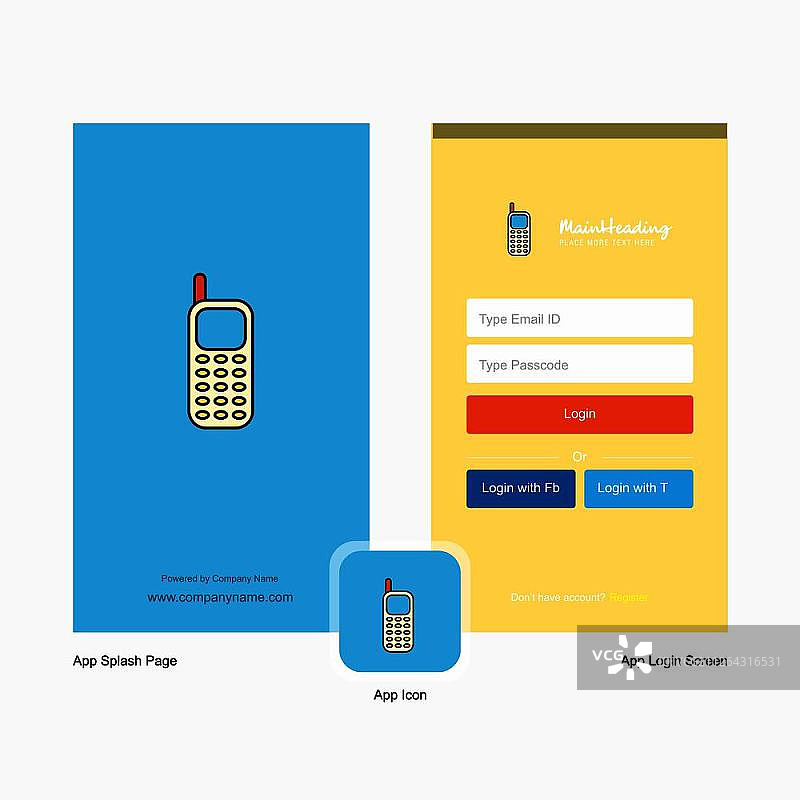 公司手机开机画面和登录页面设计与Logo模板。移动网上业务模板图片素材