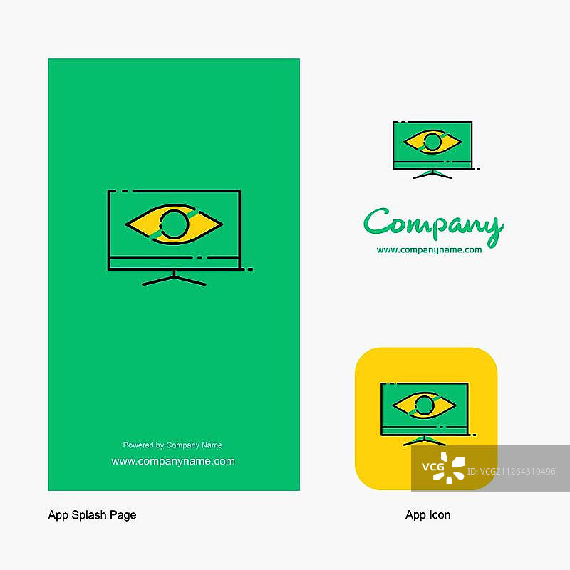 监控公司标志应用程序图标和Splash页面设计。创意商业应用设计元素图片素材