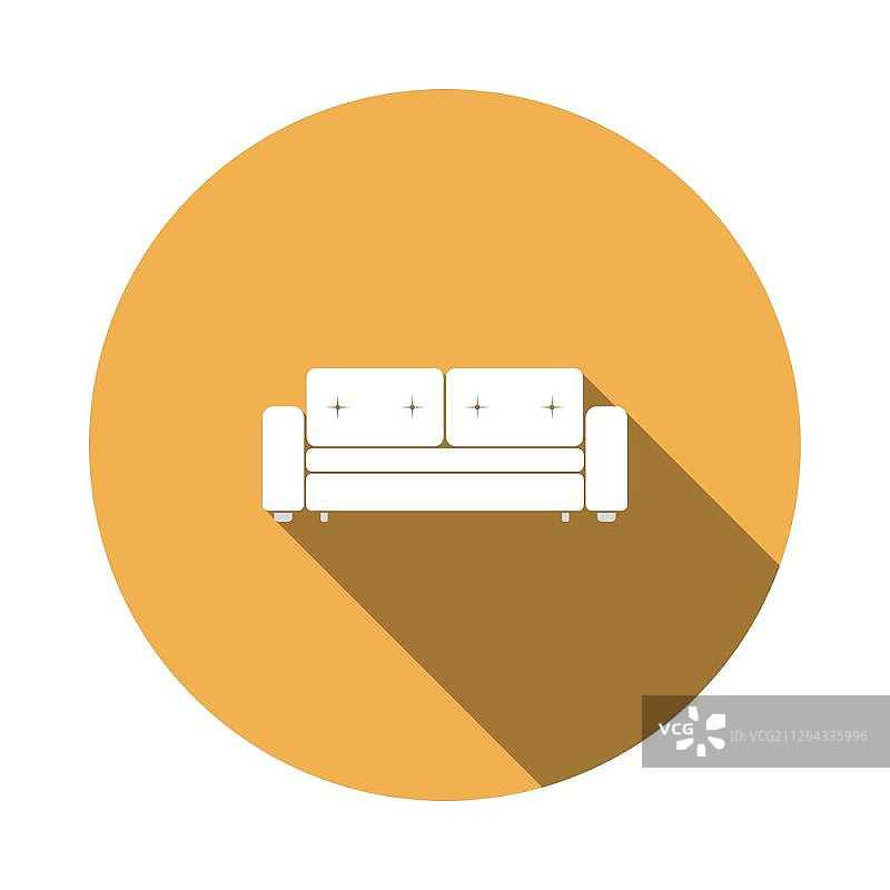 家里沙发图标。扁平圆形模具设计与长影子。矢量插图。图片素材