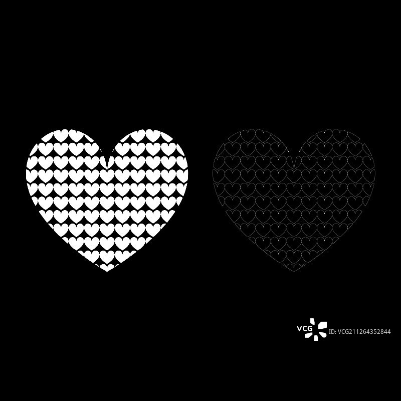 心与心的内部心脏模式在心脏图标设置白色矢量插图平面风格简单的形象图片素材