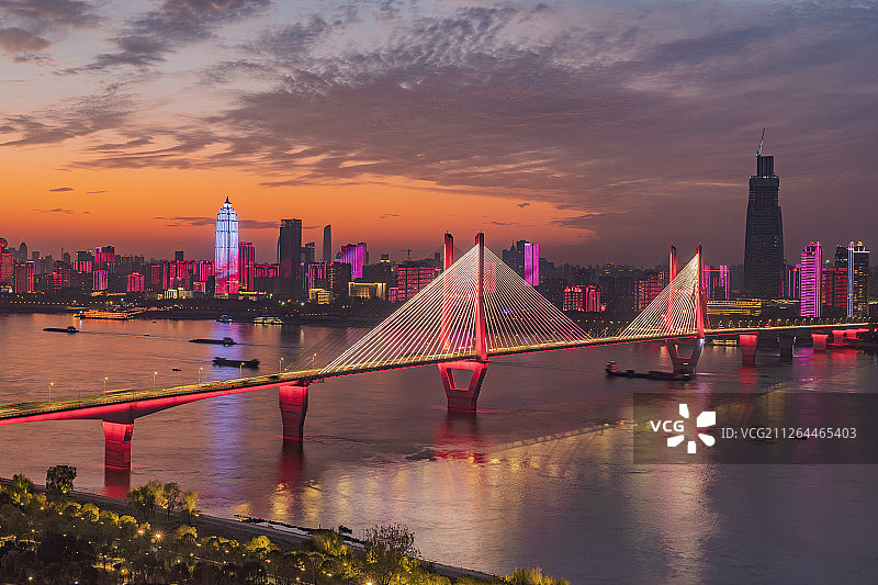 武汉长江二桥城市夜景风光图片素材