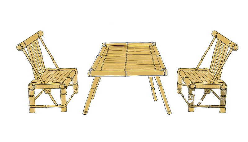 竹编桌子和椅子图片素材