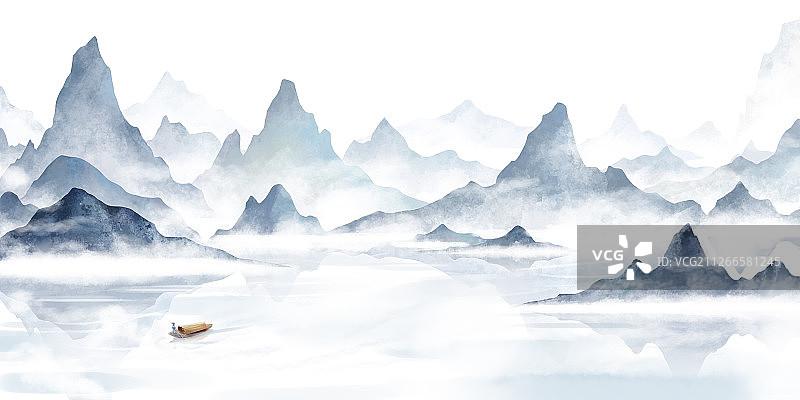 中国风山水风景插画图片素材