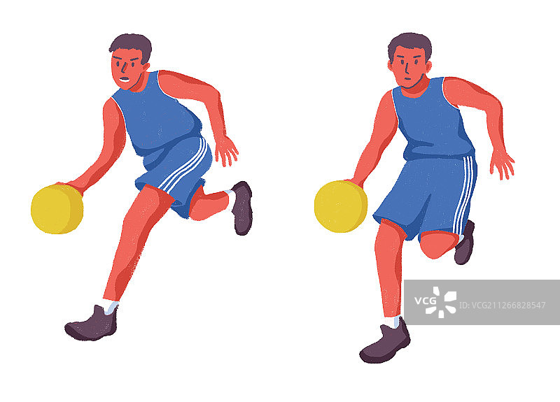 篮球运动中一组连贯运球动作的手绘插画图片素材
