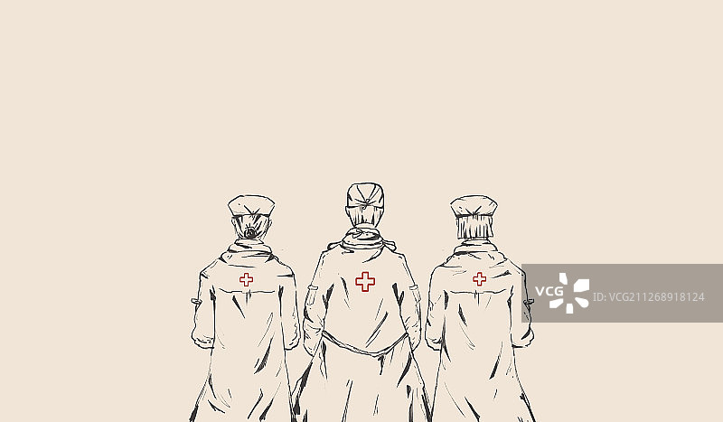 医生和护士的背影线描插画图片素材