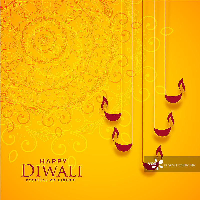 快乐排灯节黄色印度风格的背景设计图片素材