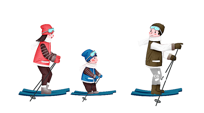 一家人滑雪冬季运动插画图片素材