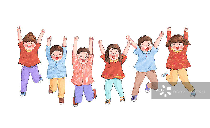 开心跳跃的孩子们儿童节插画人物横版图片素材
