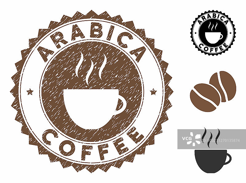 垃圾纹理的阿拉比卡咖啡邮票印章图片素材