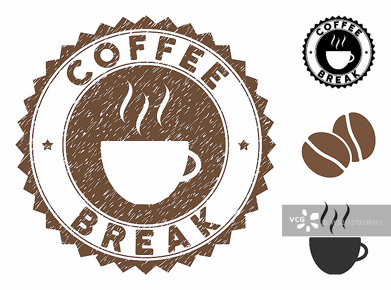 垃圾纹理的咖啡休息邮票印章与图片素材