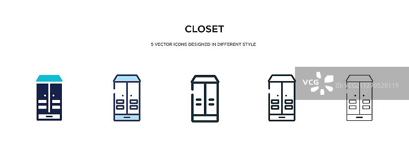 衣柜图标在不同的风格两种颜色和图片素材