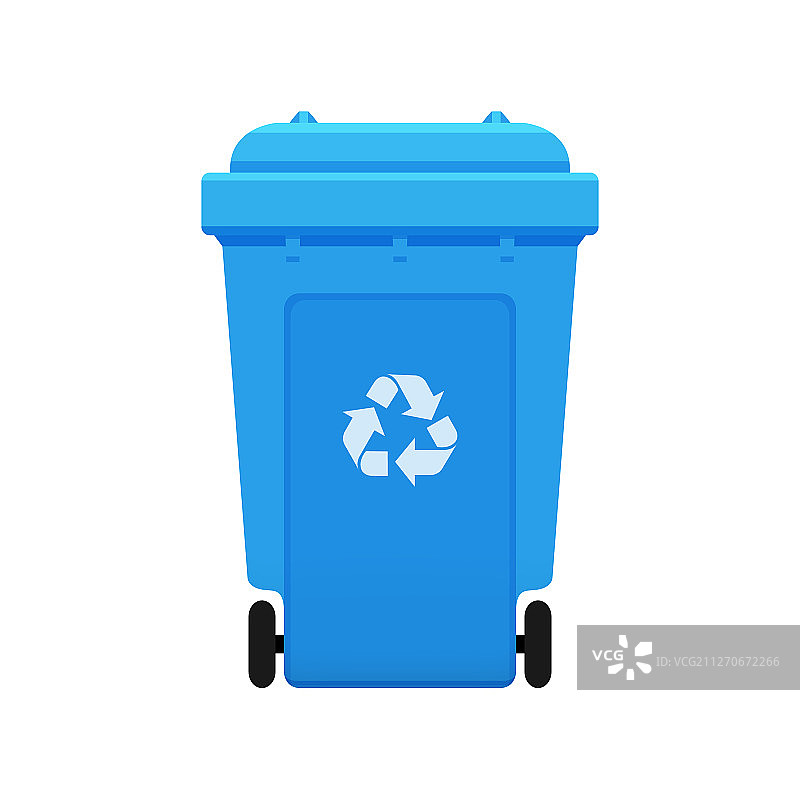 垃圾桶可回收塑料蓝色滑轮垃圾桶图片素材