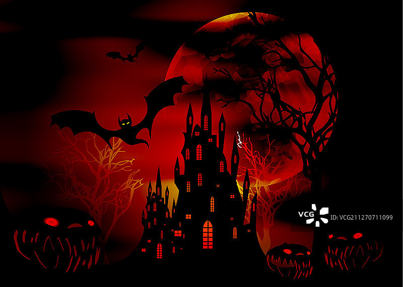 万圣节红色派对可怕的蝙蝠和哥特式城堡图片素材