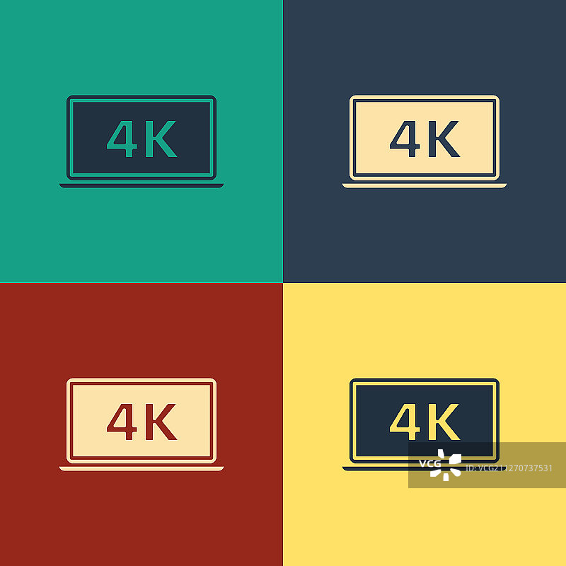 彩色笔记本电脑屏幕与4k视频技术图标图片素材