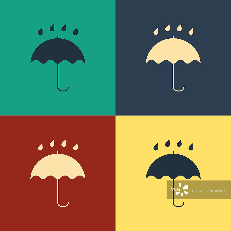 彩色伞和雨滴图标隔离图片素材