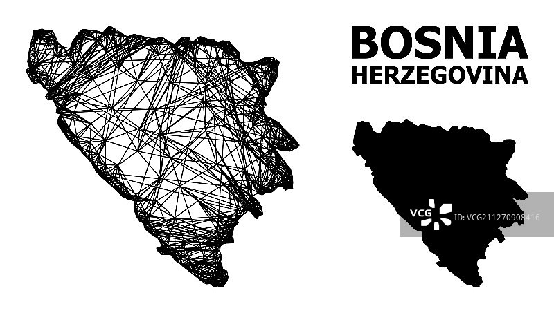 波斯尼亚和黑塞哥维那线框地图图片素材