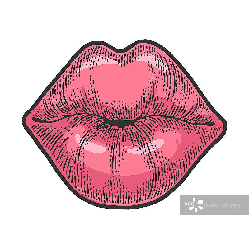 女性唇吻素描雕刻图片素材