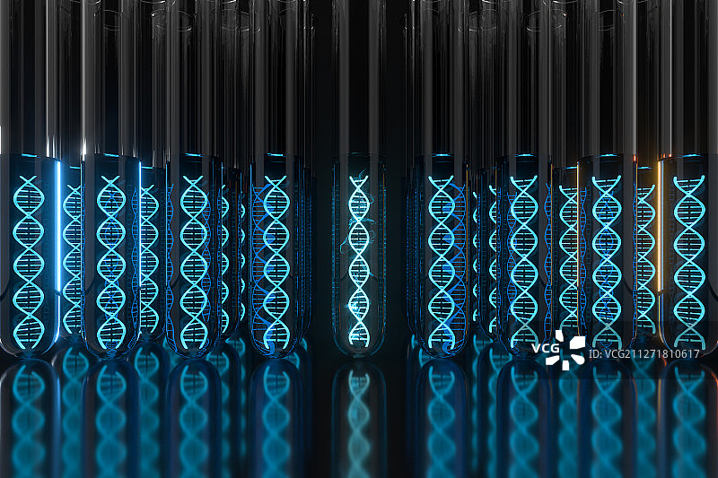 试管与试管内的DNA 三维渲染图片素材