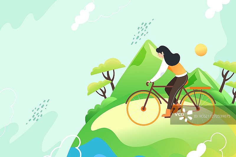 骑单车低碳矢量插画图片素材