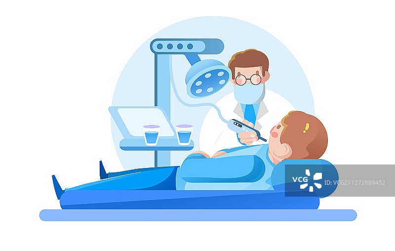 卡通矢量牙医给男生治疗牙齿插画图片素材