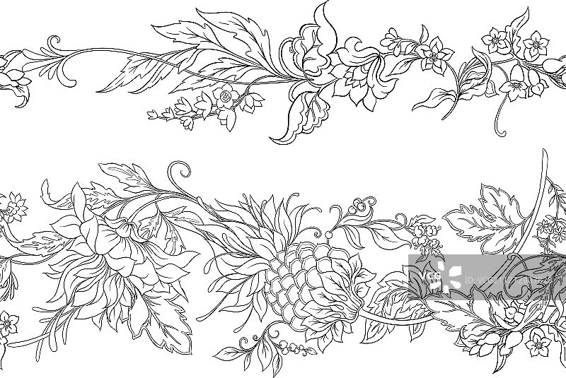 复古雅可比豆风格的梦幻花朵图片素材