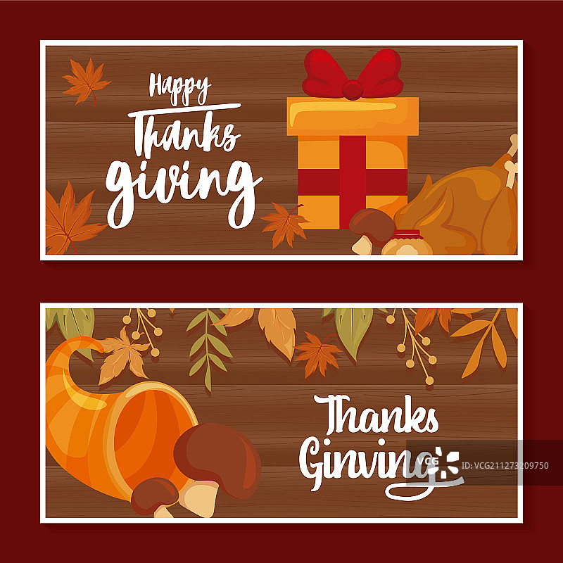 贴着感恩节快乐和食物标签的卡片图片素材