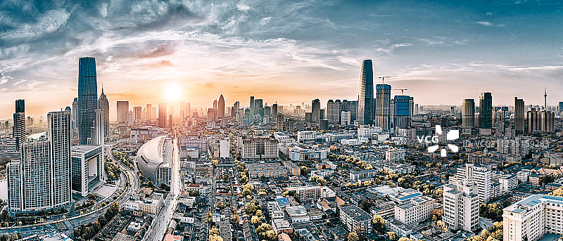 天津城市天际线日出图片素材