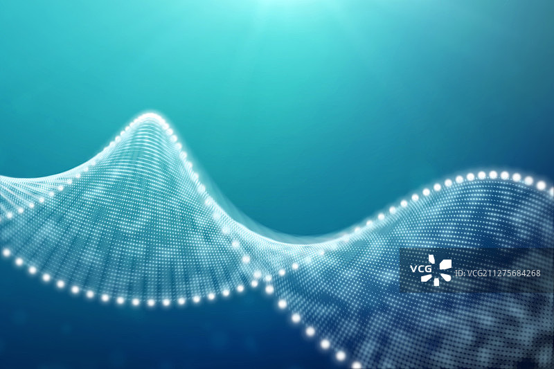 蓝色背景中漂浮的粒子双链DNA图片素材